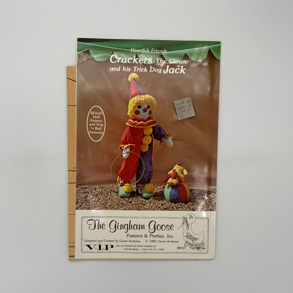 Crackers The Clown and His Trick Dog Jack - The Gingham Goose - Vintage Uncut Soft Sculpture Doll Pattern