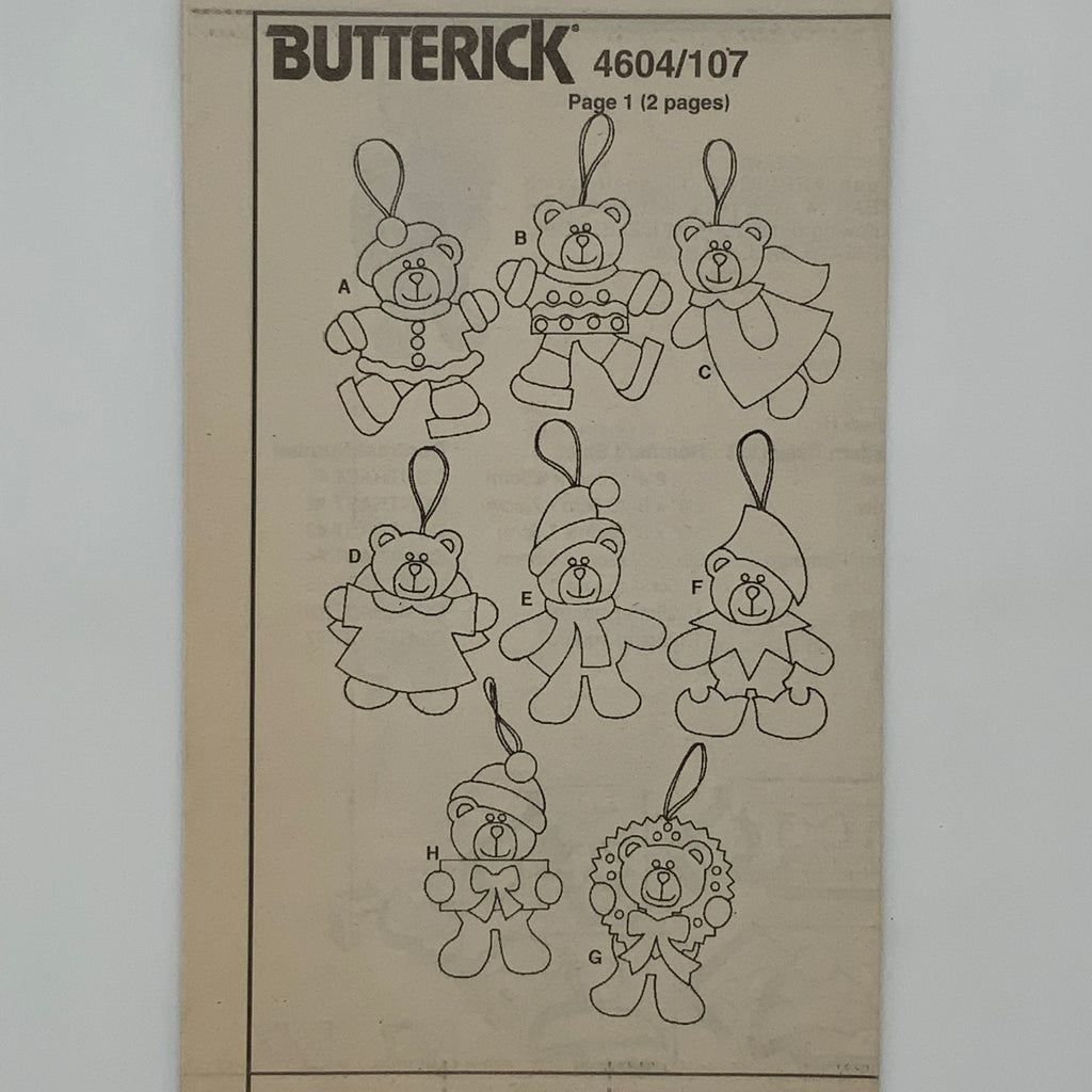 Butterick 4604 (1996) Bear Christmas Ornaments - Vintage Uncut Craft Pattern