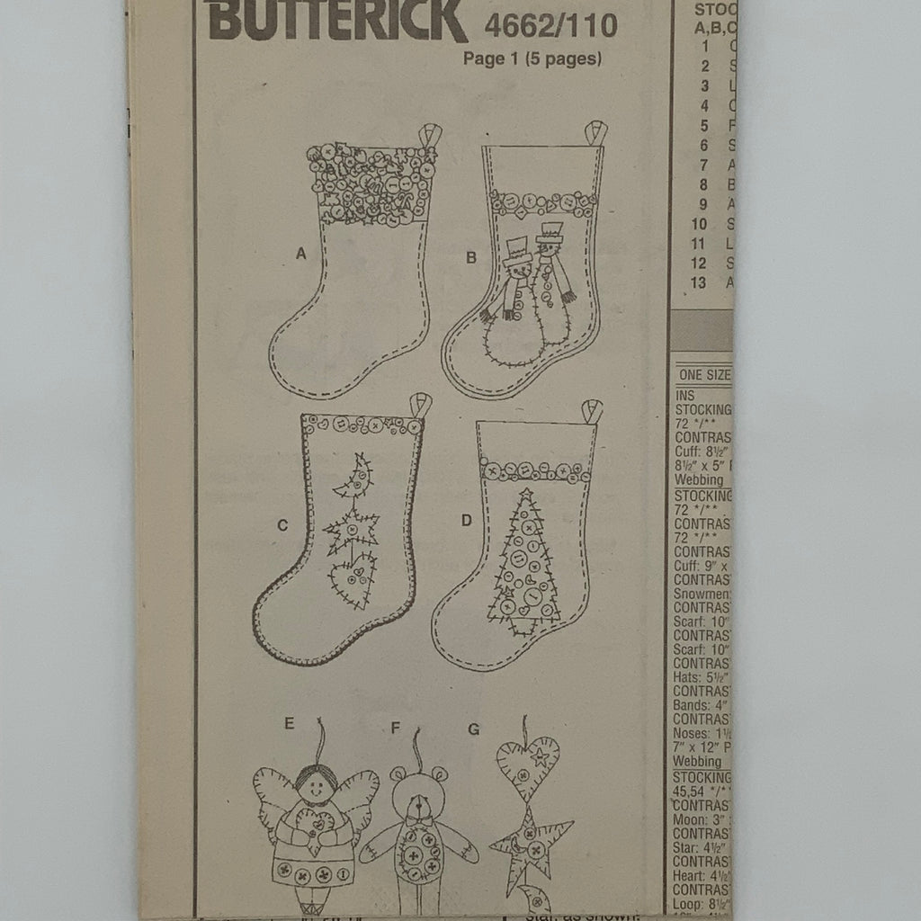 Butterick 4662 (1996) Christmas Decorations - Vintage Uncut Craft Pattern