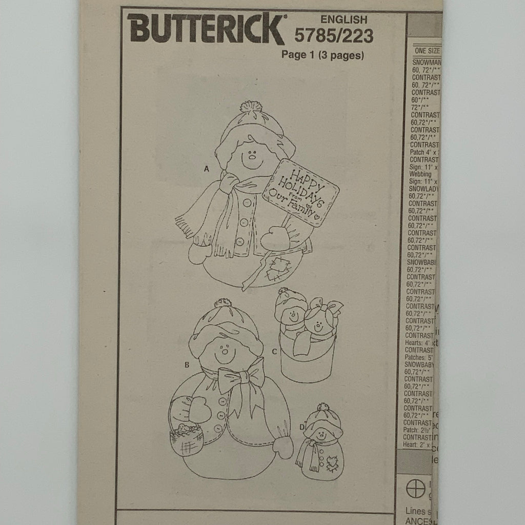 Butterick 5785 (1998) Snow Family - Vintage Uncut Craft Pattern