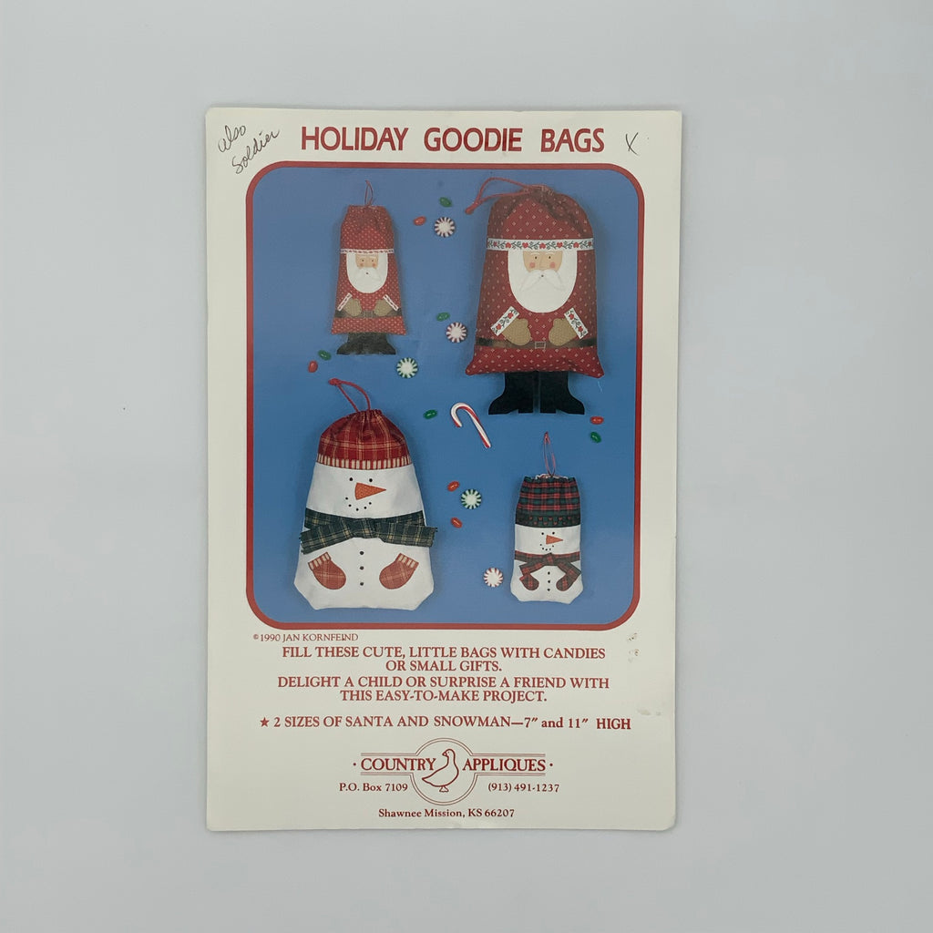 Holiday Goodie Bags - Country Appliques - Vintage Uncut Craft Pattern