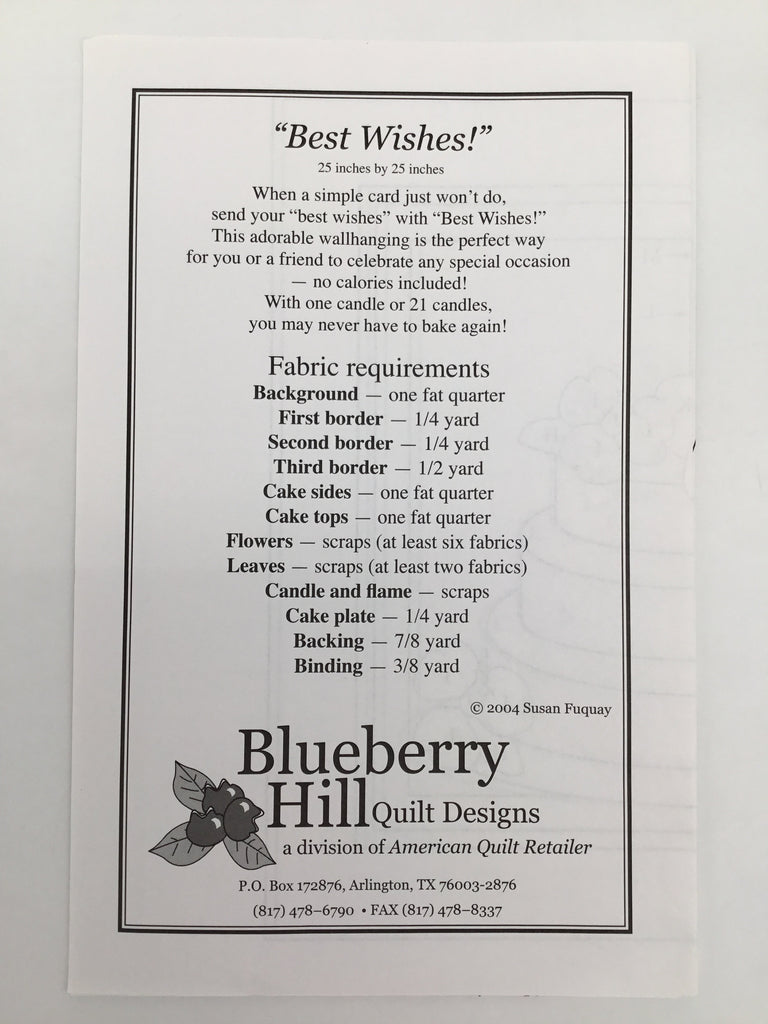 Best Wishes! - Blueberry Hill Quilt Designs - Uncut Quilt Pattern