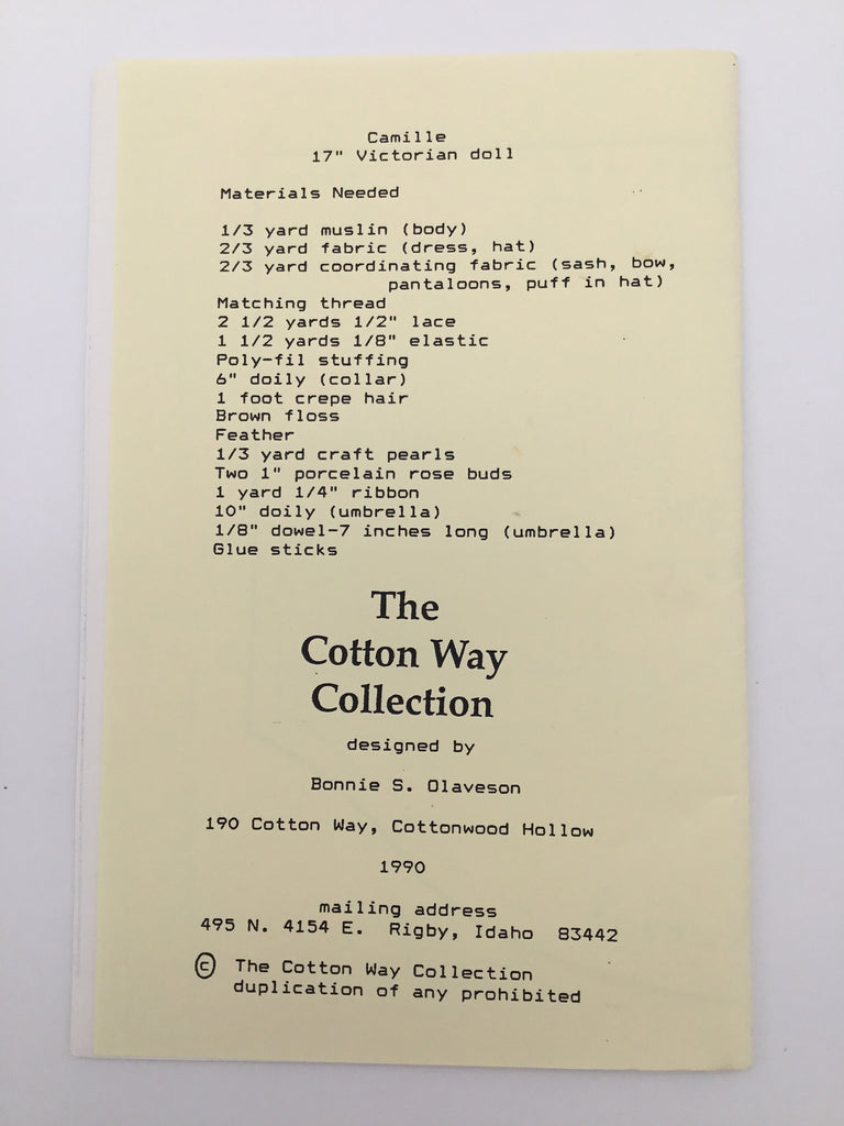 Camille - The Cotton Way Collection - Vintage Uncut Doll Pattern