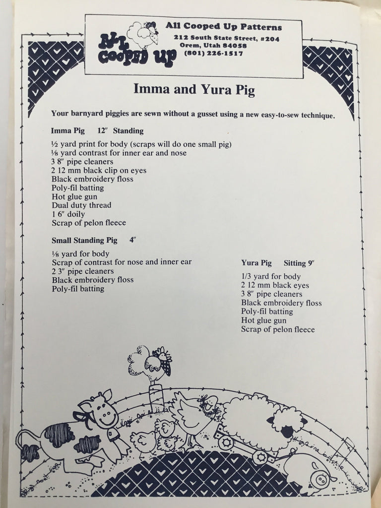 Imma Pig - All Cooped Up #108 - Uncut Doll Pattern