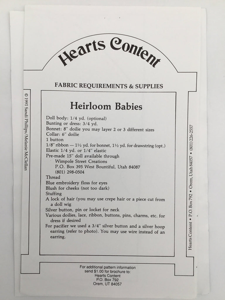 Heirloom Babies - Hearts Content #19 - Vintage Uncut Doll Pattern