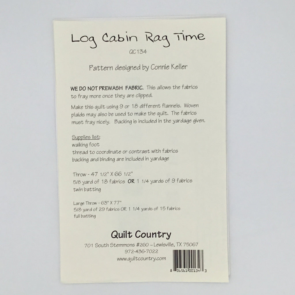 Log Cabin Rag Time - Quilt Country #134 - Uncut Quilt Pattern