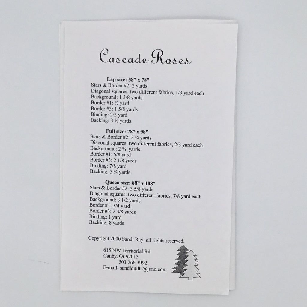 Cascade Roses - Sandi Ray - Uncut Quilt Pattern