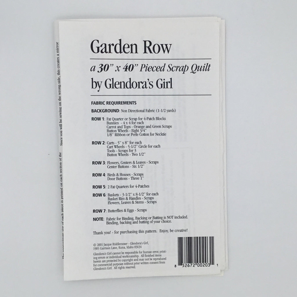 Garden Row - Glendora's Girl - Uncut Quilt Pattern