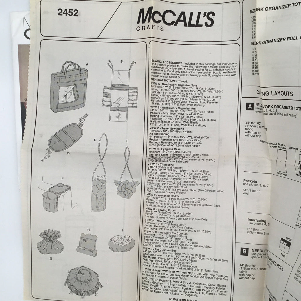 McCall's 2452 (1999) Sewing Notions and Accessories - Vintage Uncut Craft Pattern
