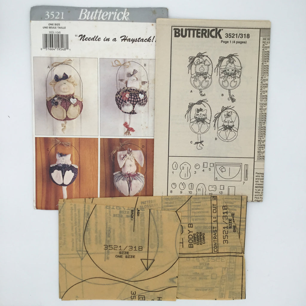 Butterick 3521 (1994) Just Hanging Around Animals - Vintage Uncut Craft Pattern