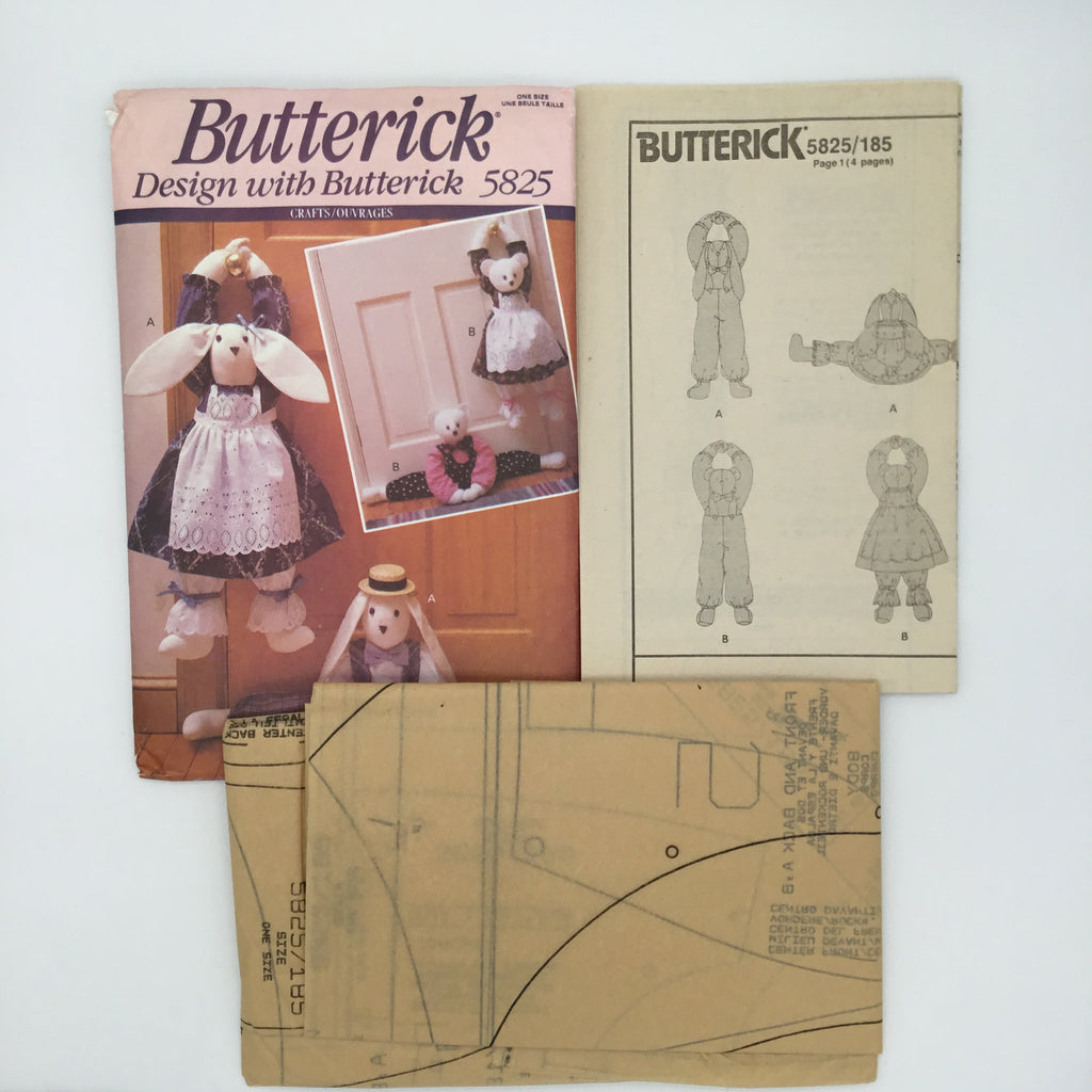 Butterick 5825 (1991) Bunny and Bear Draft Stoppers - Vintage Uncut Craft Pattern