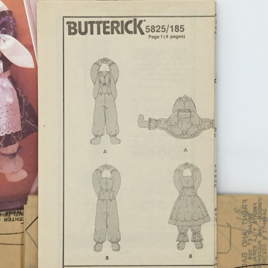 Butterick 5825 (1991) Bunny and Bear Draft Stoppers - Vintage Uncut Craft Pattern