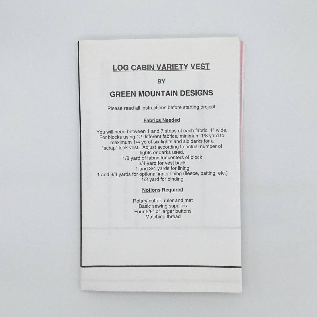 Log Cabin Variety Vest - Green Mountain Designs - Vintage Uncut Sewing Pattern