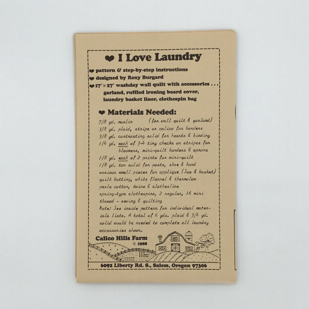 I Love Laundry Washday Wall Quilt and Laundry Accessories - Calico Hills Farm - Vintage Uncut Quilt Pattern