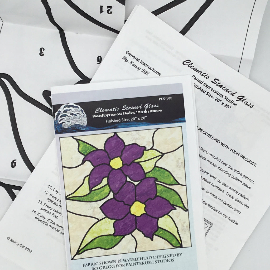 Clematis Stained Glass - Paned Expressions Studios - Uncut Quilt Pattern