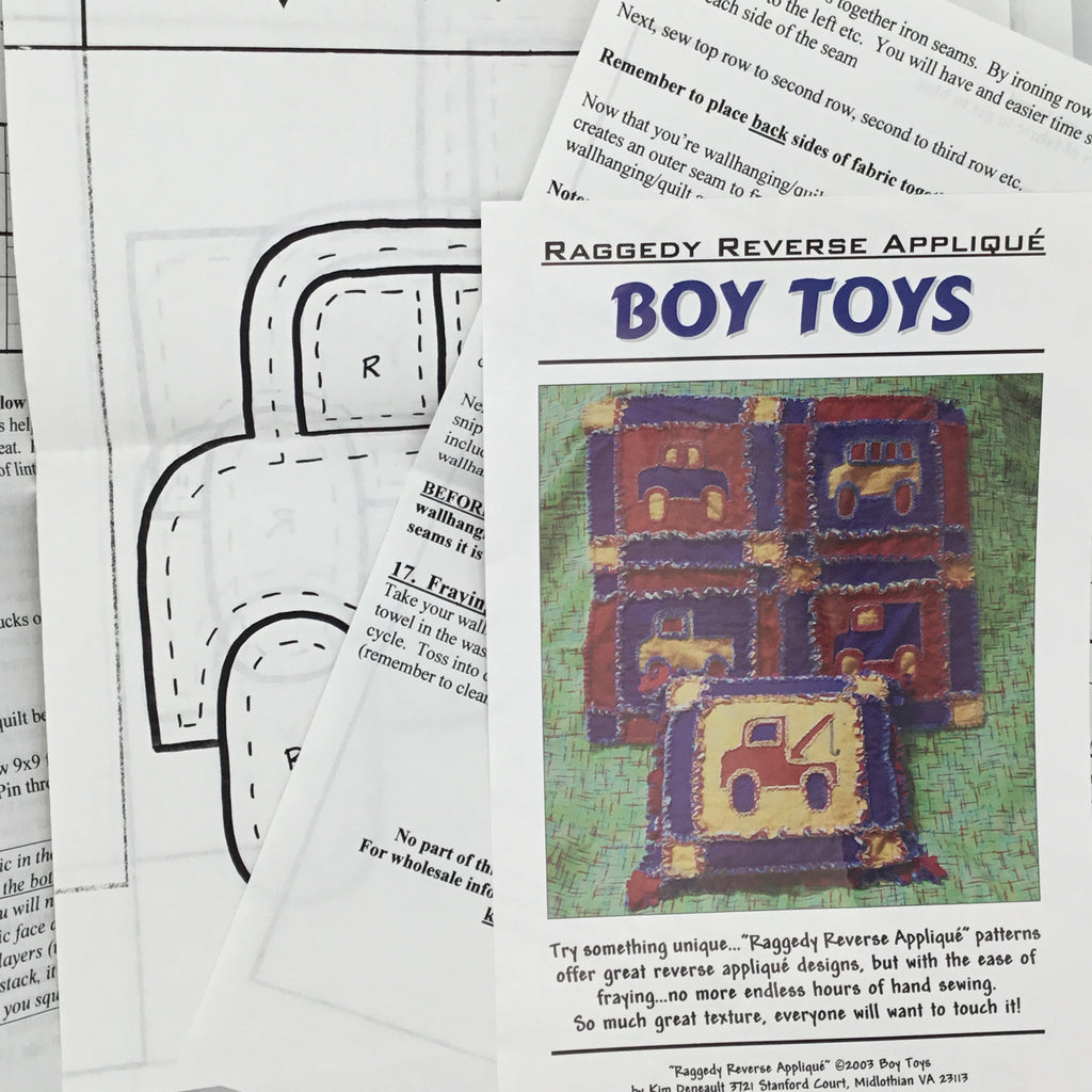 Boy Toys - Raggedy Reverse Applique - Uncut Quilt Pattern