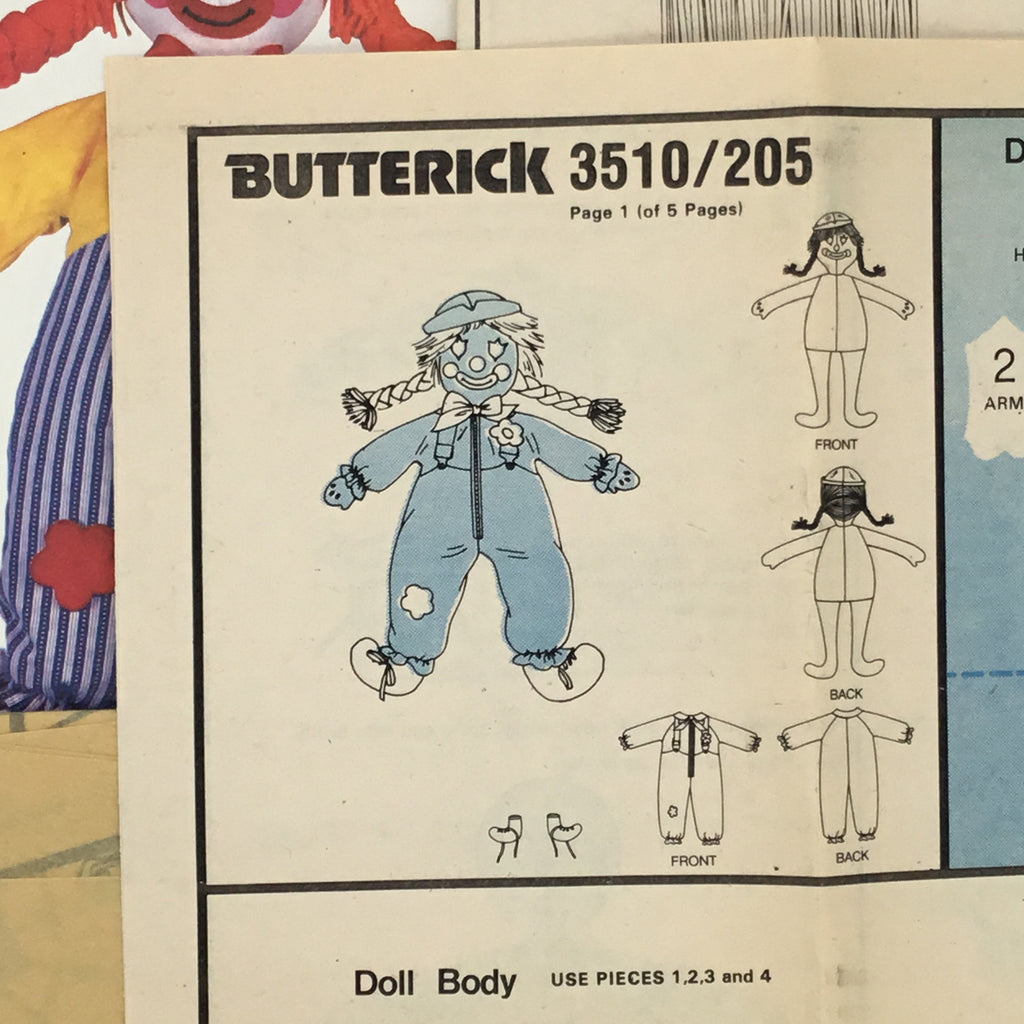 Butterick 205 Clown Doll - Vintage Uncut Doll Pattern