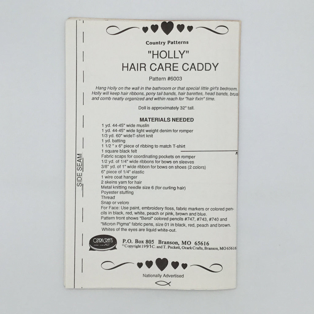 Holly Hair Care Caddy - Kids at Heart - Vintage Uncut Craft Pattern